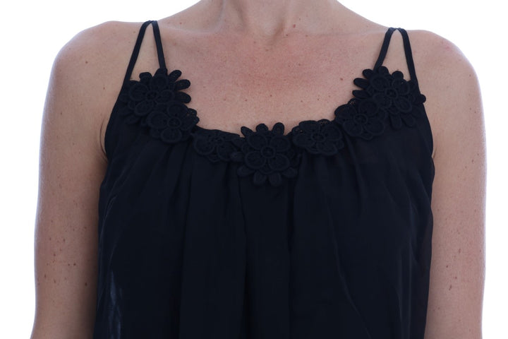 Elegant black silk lace chemise dress