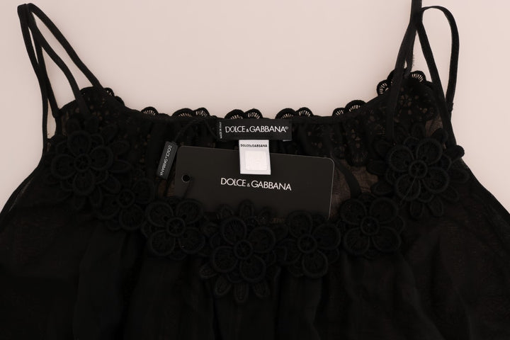 Elegant black silk lace chemise dress