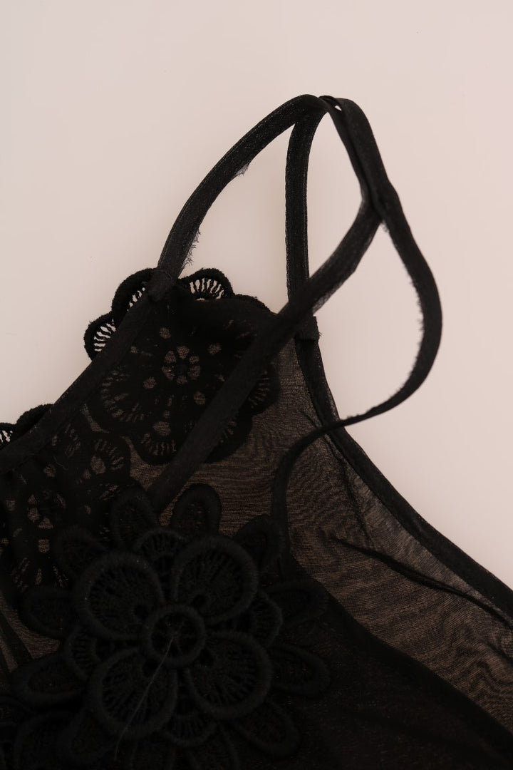 Elegant black silk lace chemise dress