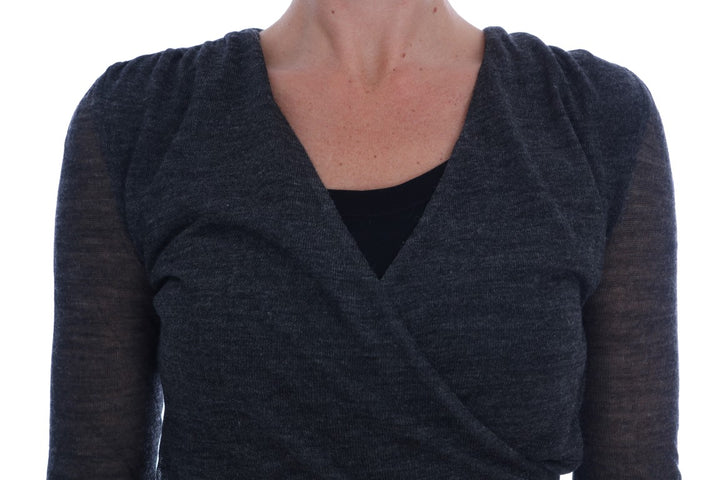 Graues Woll-Spitzen-Top Langarm-T-Shirt