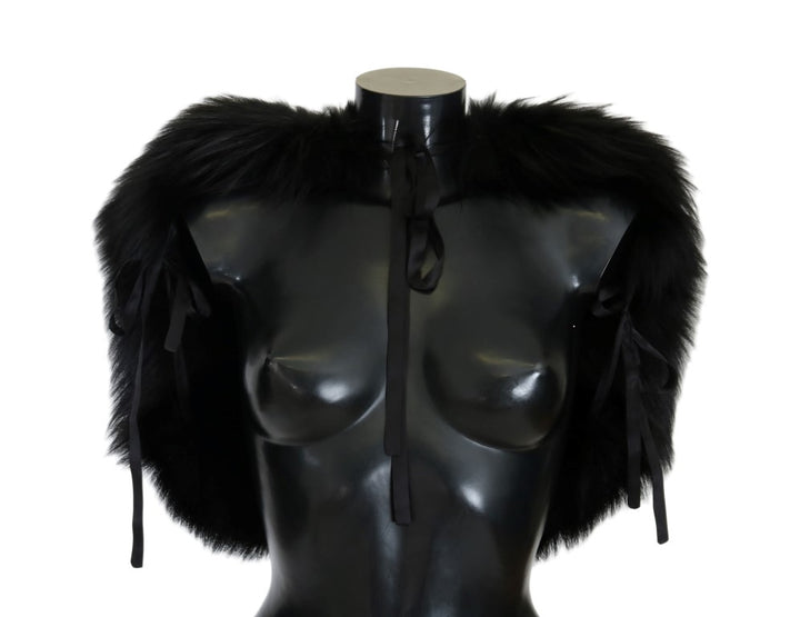 Elegant black and silver fox fur wrap scarf