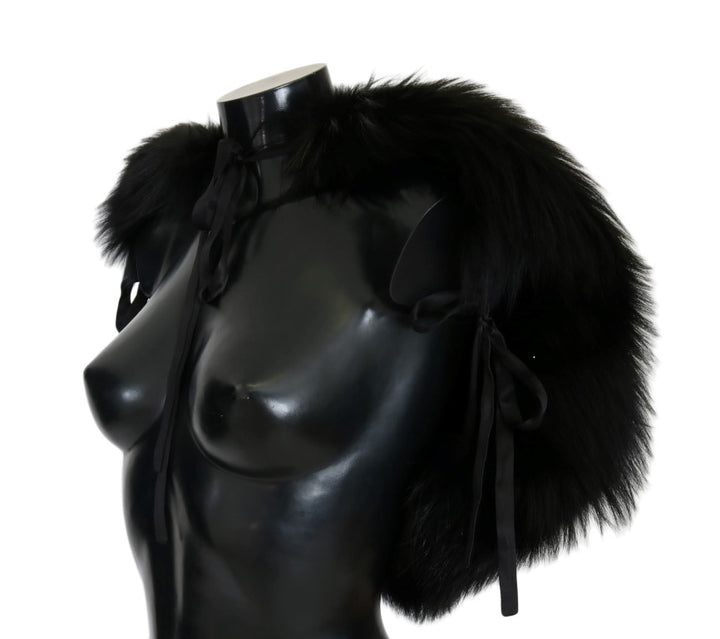 Elegant black and silver fox fur wrap scarf
