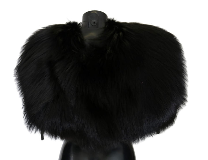 Elegant black and silver fox fur wrap scarf