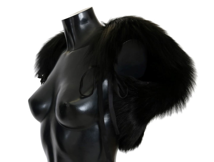 Elegant black and silver fox fur scarf