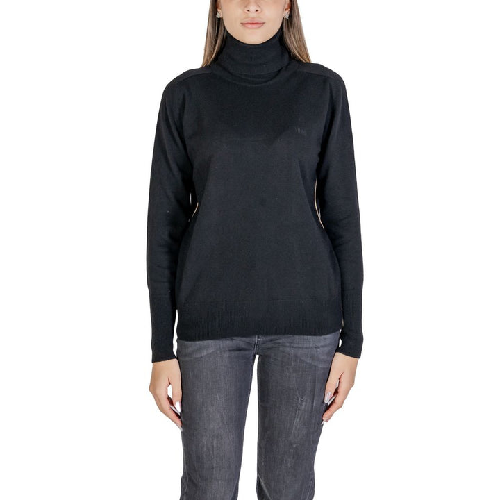 Schwarzer Viskose-Rollkragenpullover