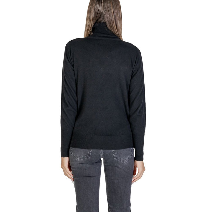 Schwarzer Viskose-Rollkragenpullover