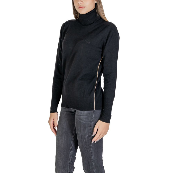 Schwarzer Viskose-Rollkragenpullover
