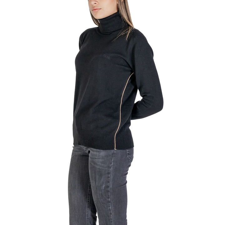 Schwarzer Viskose-Rollkragenpullover