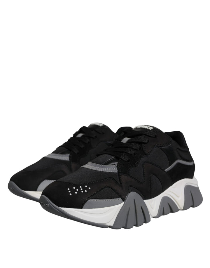 Schwarz Leder Neopren Chunky Low Top Turnschuhe Squalo Schuhe