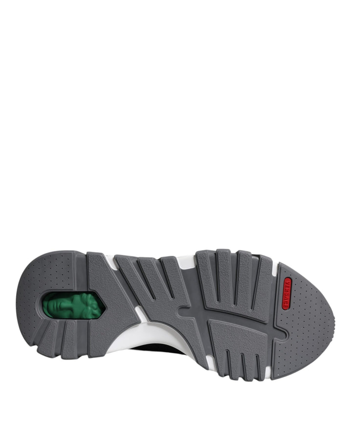 Schwarz Leder Neopren Chunky Low Top Turnschuhe Squalo Schuhe