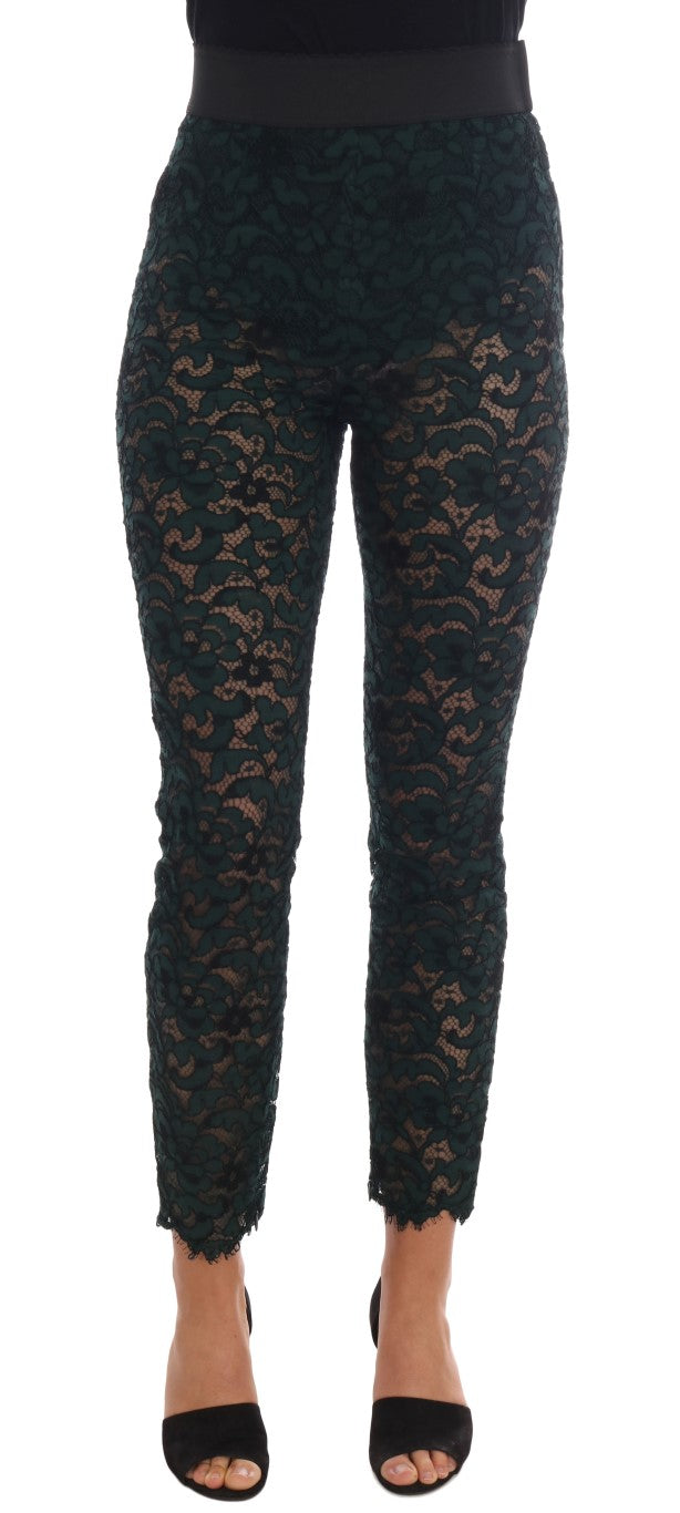 Grüne Leggings mit floraler Spitze Hose