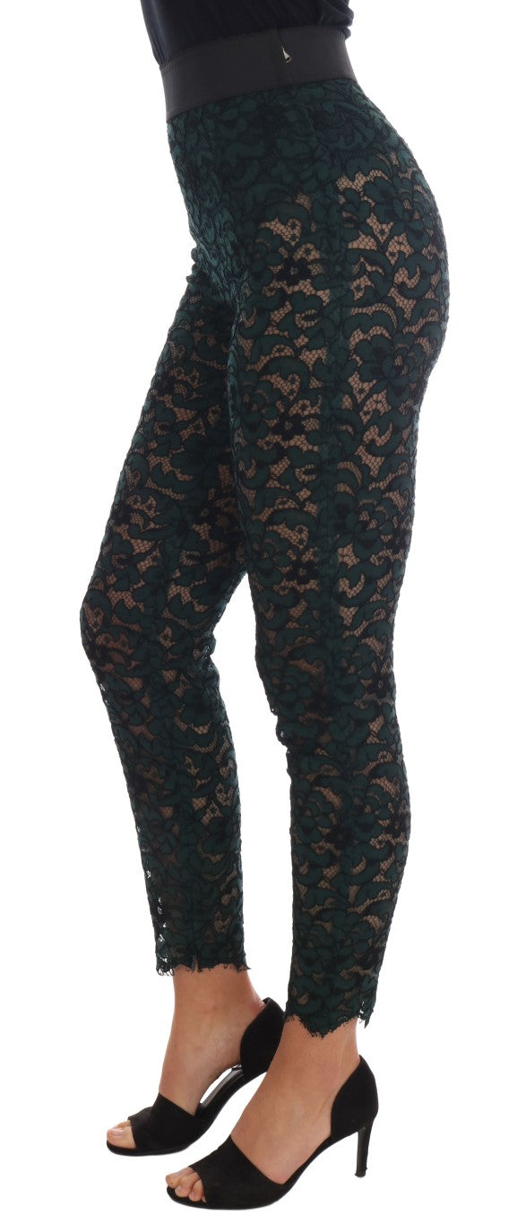 Grüne Leggings mit floraler Spitze Hose