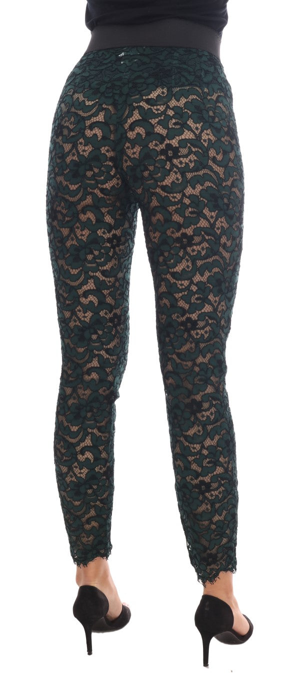 Grüne Leggings mit floraler Spitze Hose
