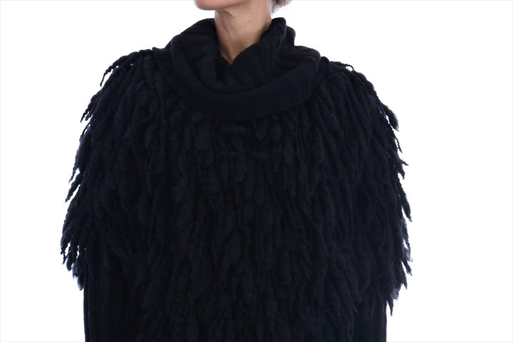 Schwarzer Fransen-Wollpullover
