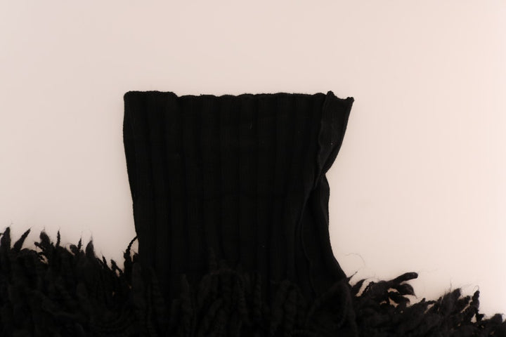 Schwarzer Fransen-Wollpullover