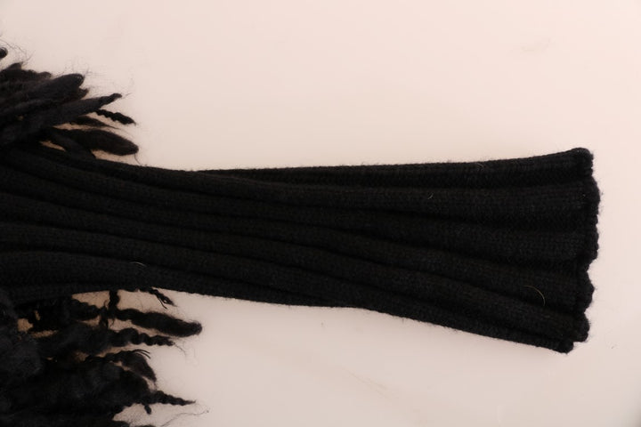 Schwarzer Fransen-Wollpullover