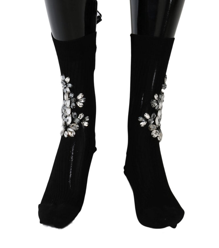Schwarz gestrickt Floral Clear Crystal Socken