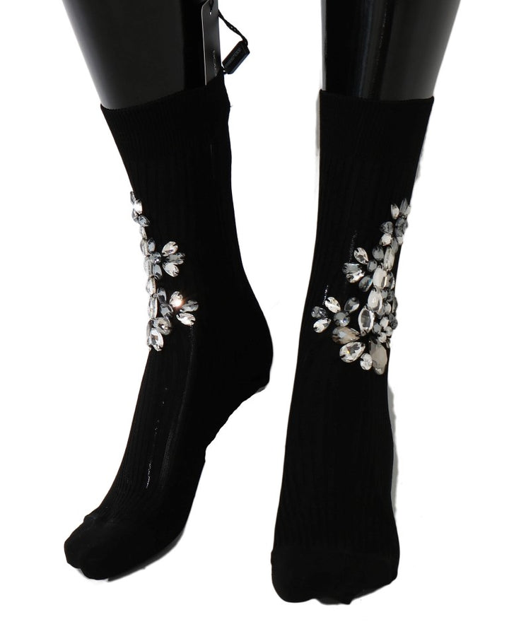 Schwarz gestrickt Floral Clear Crystal Socken