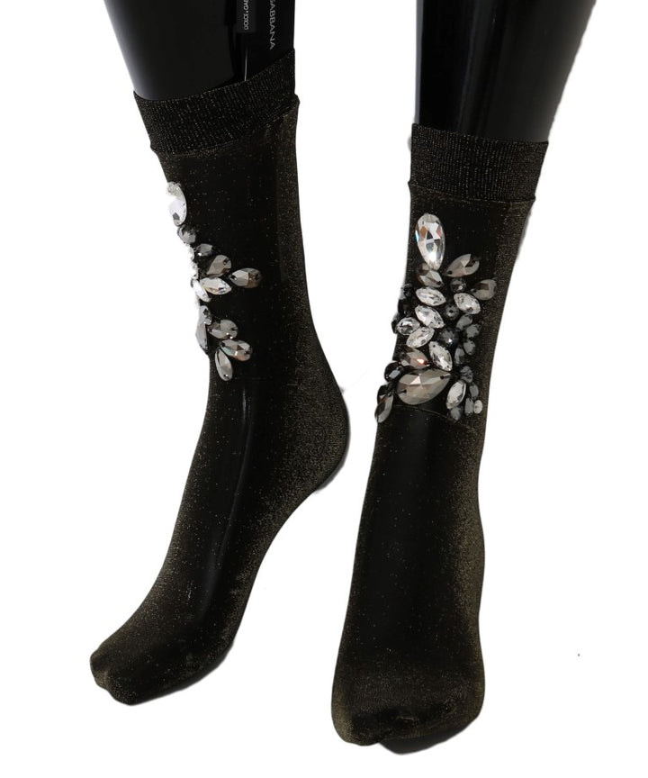 Schwarze Stretch Floral Socken mit klarem Kristall