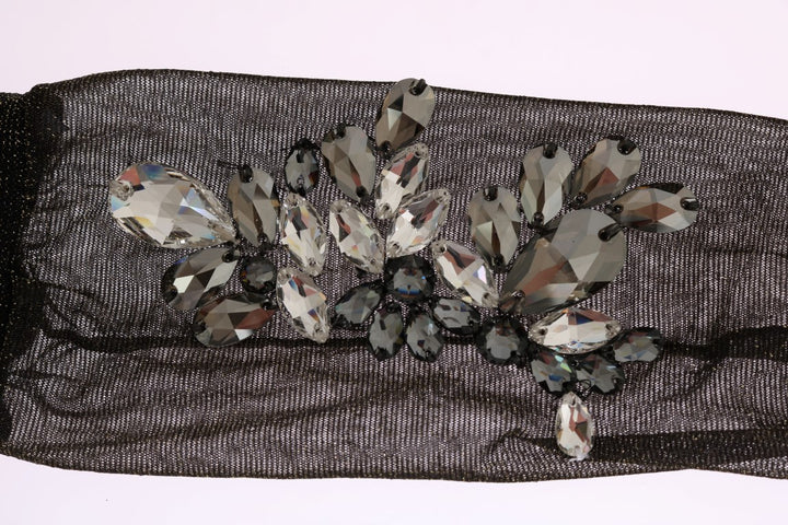 Schwarze Stretch Floral Socken mit klarem Kristall
