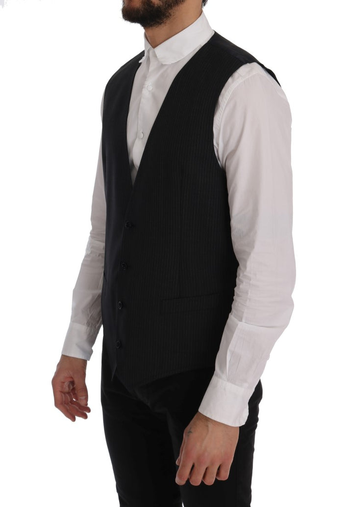 Elegant wool blend vest, grey striped