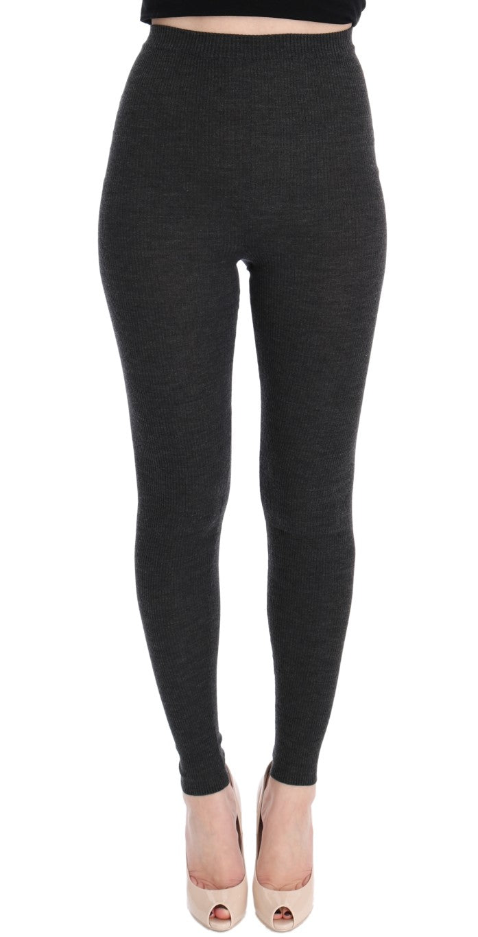 Elegant grey high-waisted wool tights