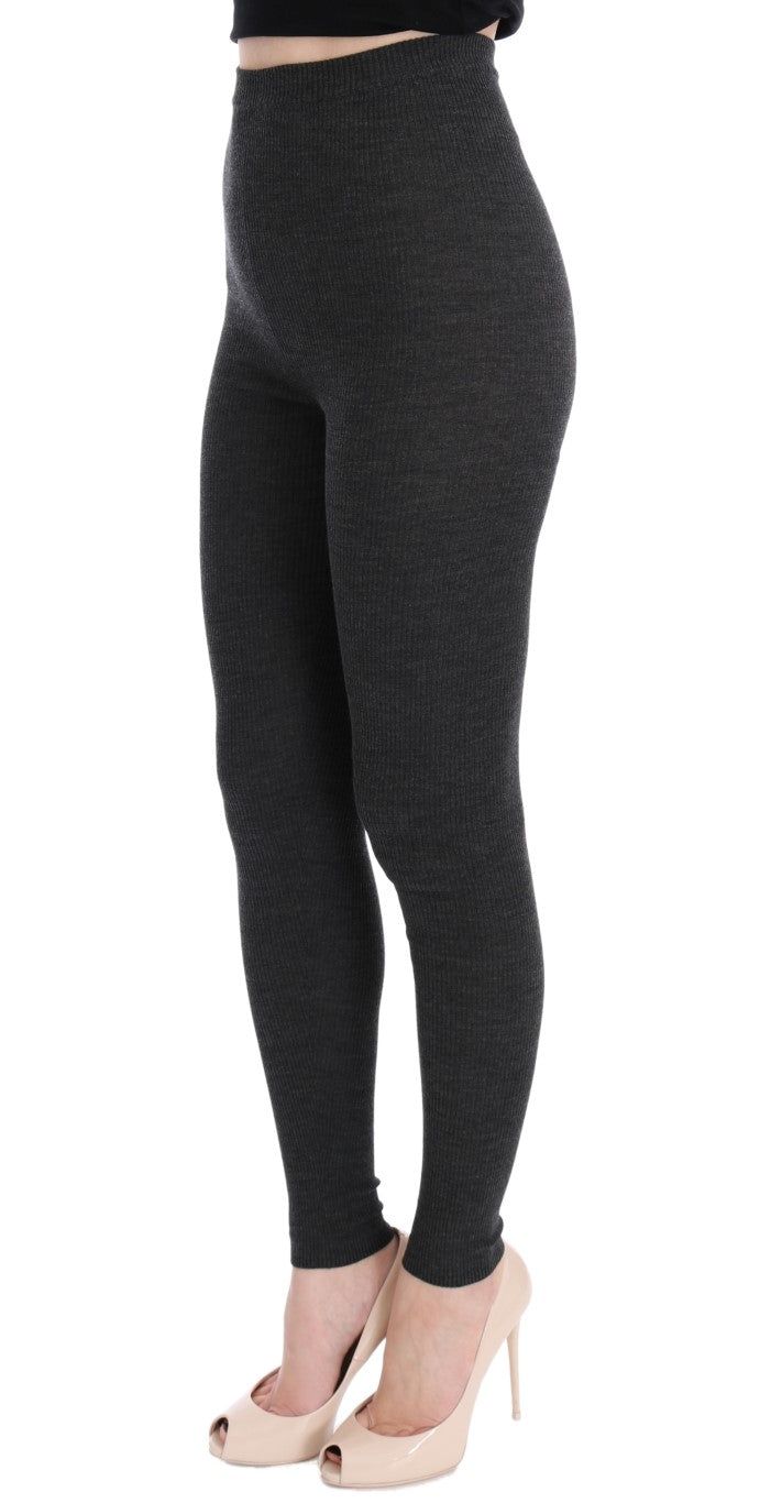 Elegant grey high-waisted wool tights