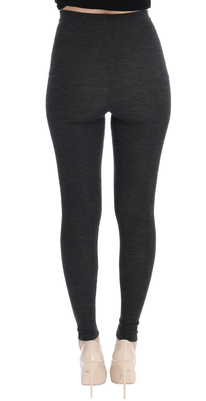 Elegant grey high-waisted wool tights