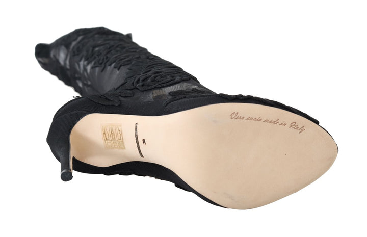 Schwarze floral bestickte Socken Stiefel