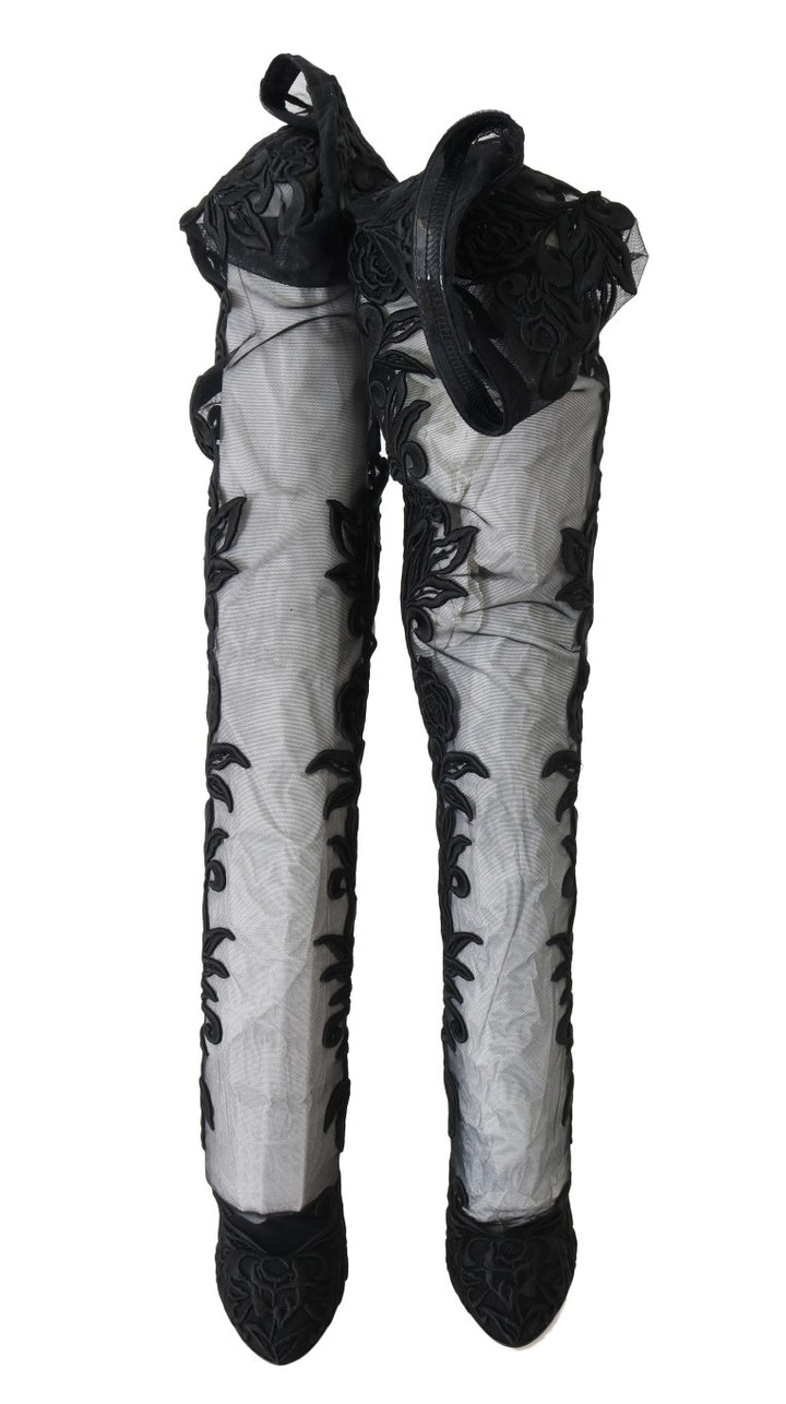 Schwarze floral bestickte Socken Stiefel