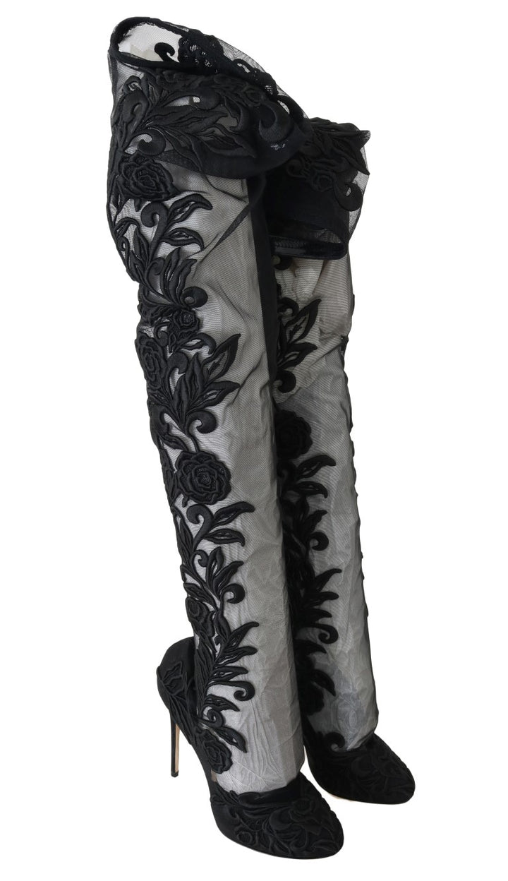Schwarze floral bestickte Socken Stiefel