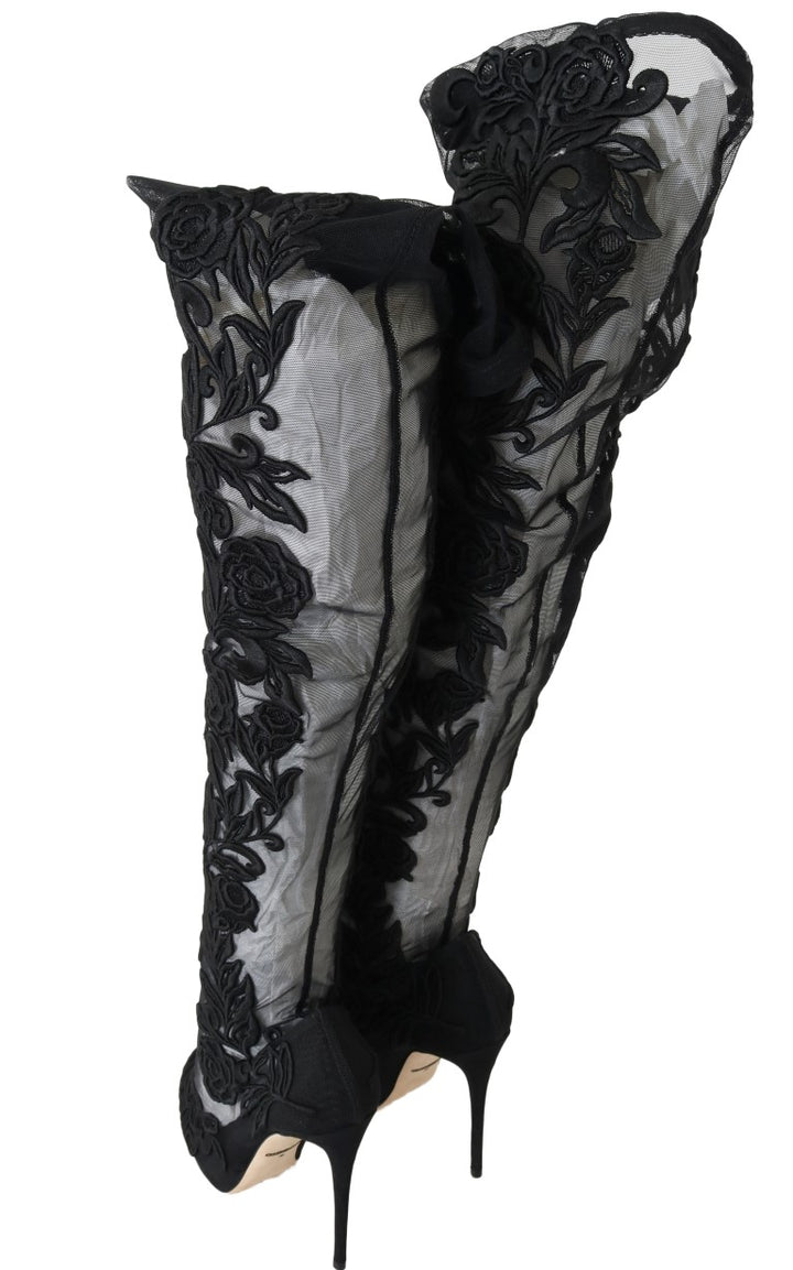 Schwarze floral bestickte Socken Stiefel