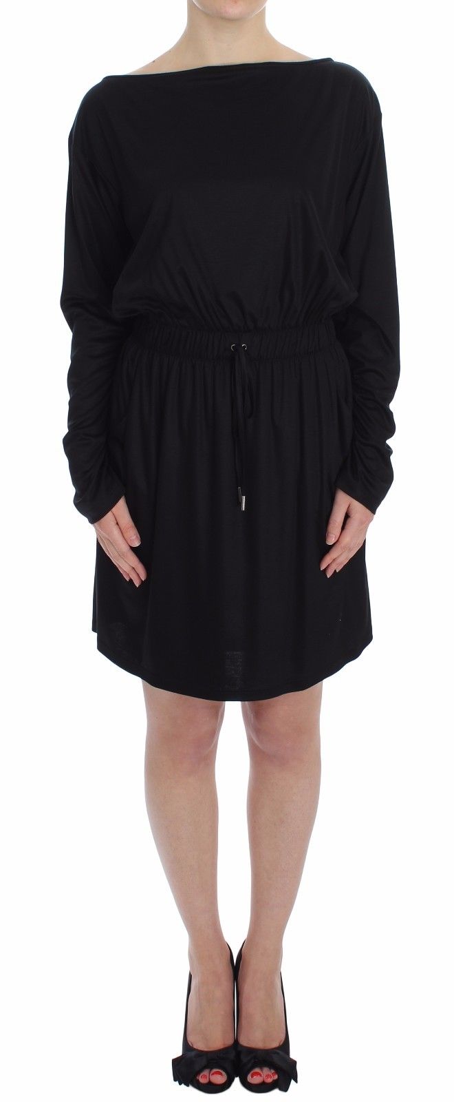 Elegant black silk blend sheath dress