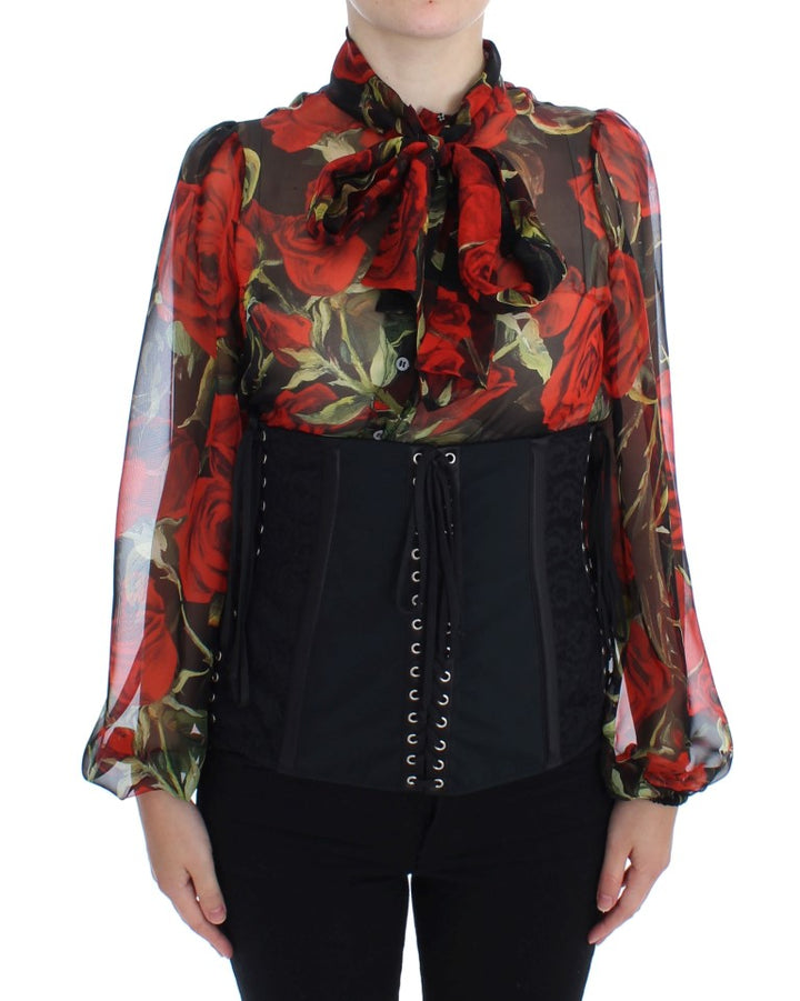 Elegant black corset belt made of floral brocade