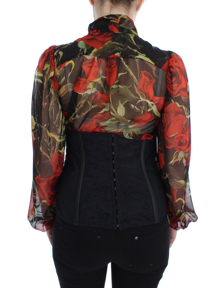 Elegant black corset belt made of floral brocade