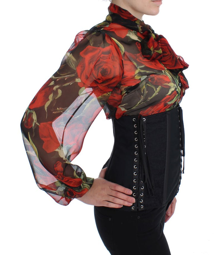 Elegant black corset belt made of floral brocade