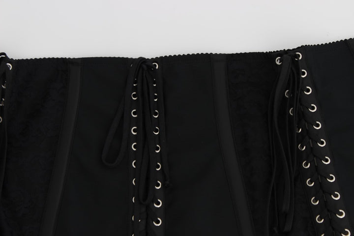 Elegant black corset belt made of floral brocade
