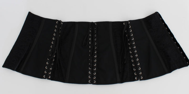Elegant black corset belt made of floral brocade