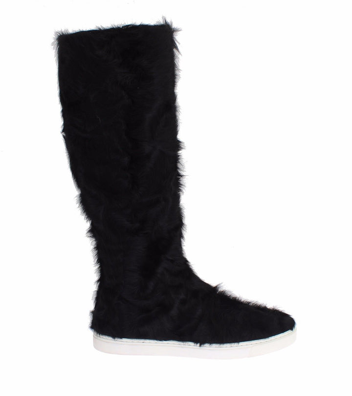 Schwarze Xiangao Lammfell-Lederstiefel