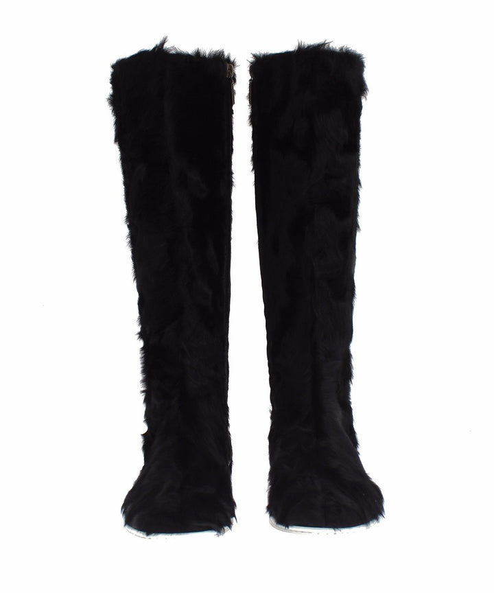 Schwarze Xiangao Lammfell-Lederstiefel