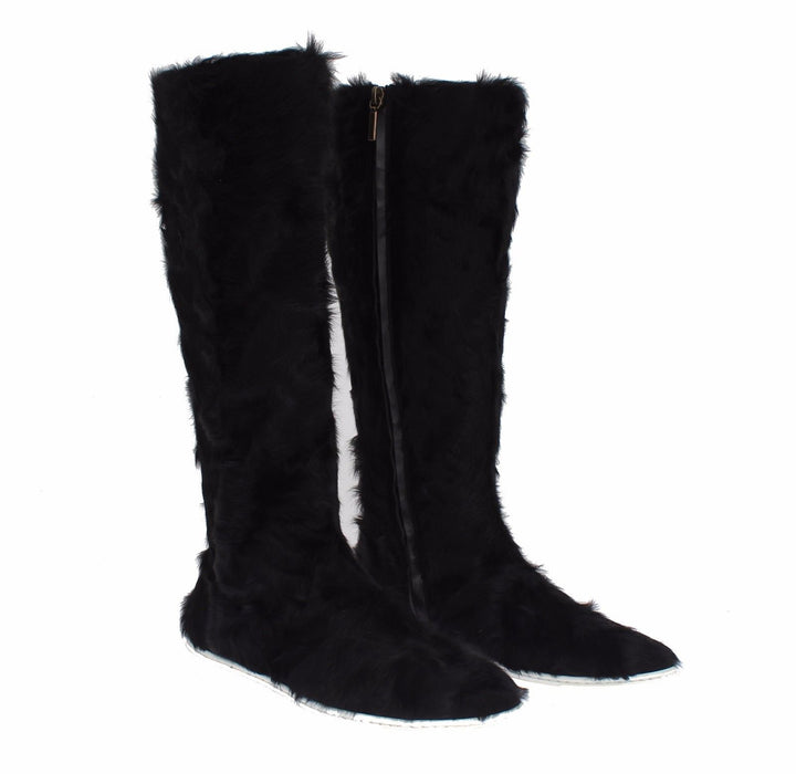 Schwarze Xiangao Lammfell-Lederstiefel