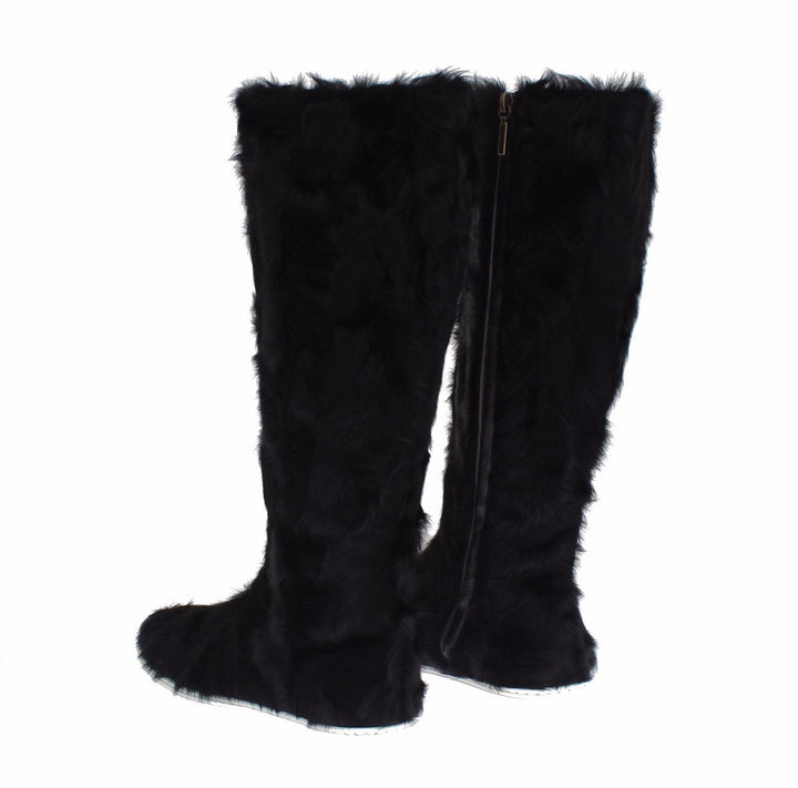 Schwarze Xiangao Lammfell-Lederstiefel