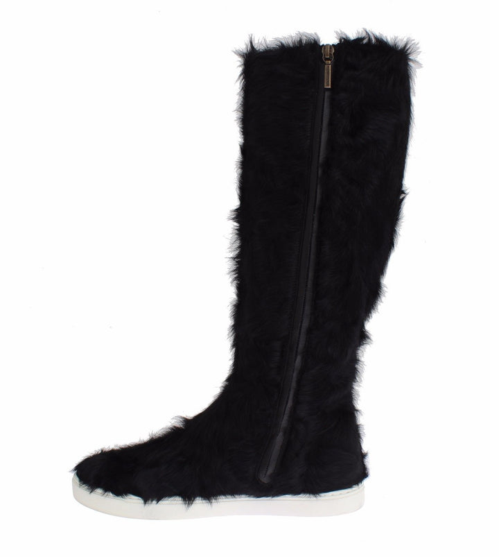 Schwarze Xiangao Lammfell-Lederstiefel