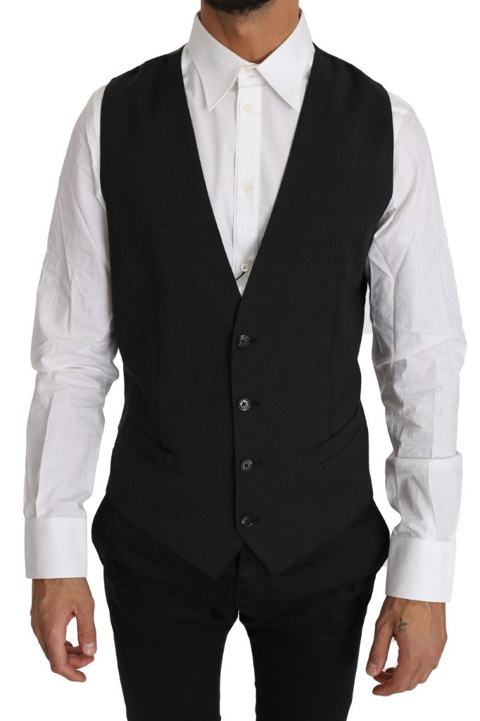 Elegant slim fit vest made of grey wool