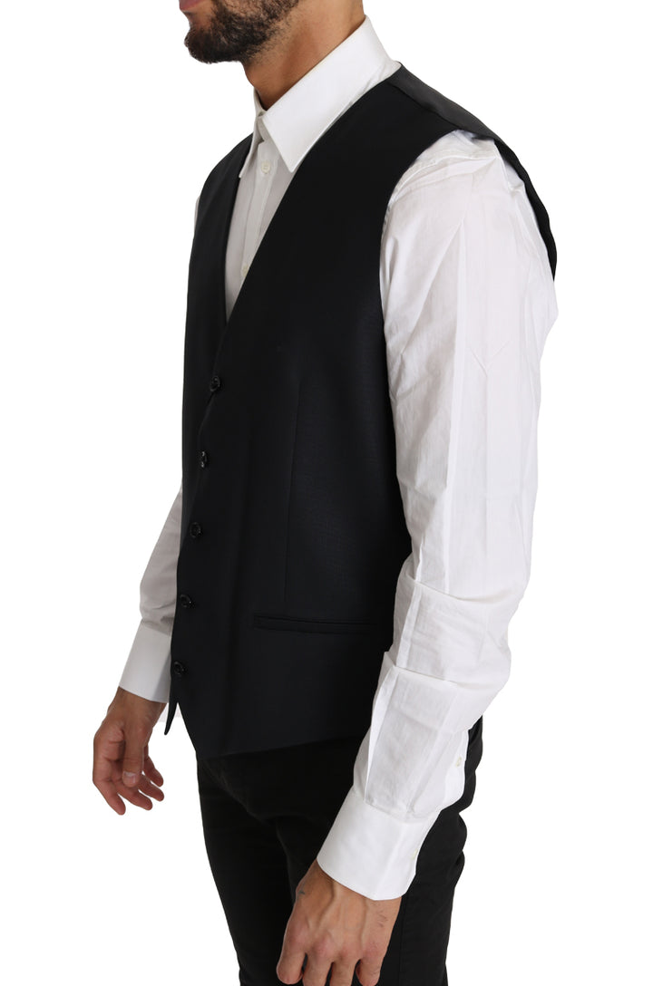 Elegant grey slim-fit vest made of wool and silk