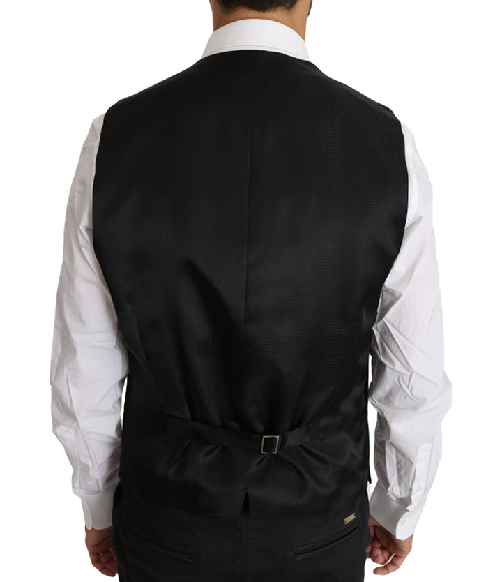Elegant grey slim-fit vest made of wool and silk