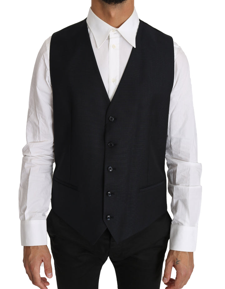 Elegant grey slim-fit vest made of wool and silk