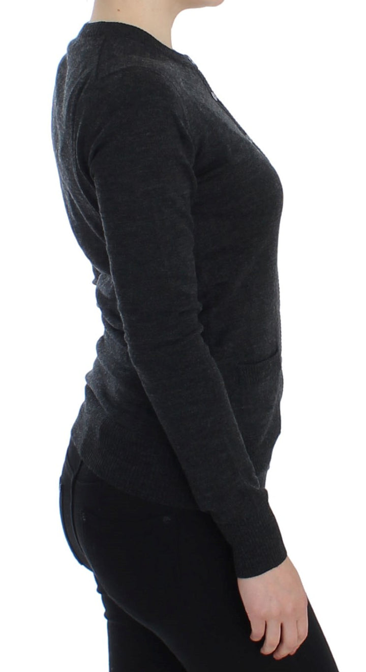 Elegant grey wool cardigan sweater