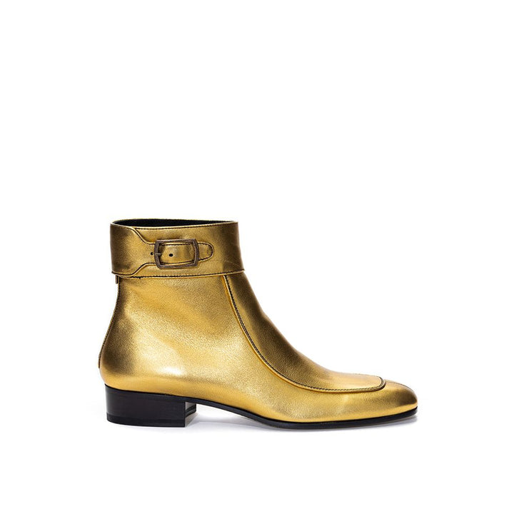 Gold-colored leather boots