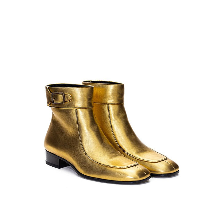 Gold-colored leather boots